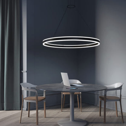 Double Corona 48" Wide Integrated LED Ring Chandelier with Acrylic Shades