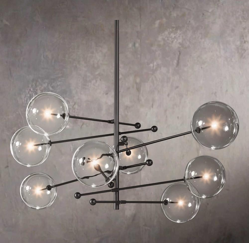 Glass Orb Cluster Mobile Eight-Light Chandelier 79"