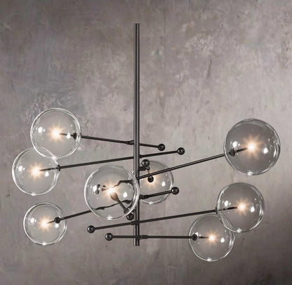 Glass Orb Cluster Mobile Eight-Light Chandelier 79"