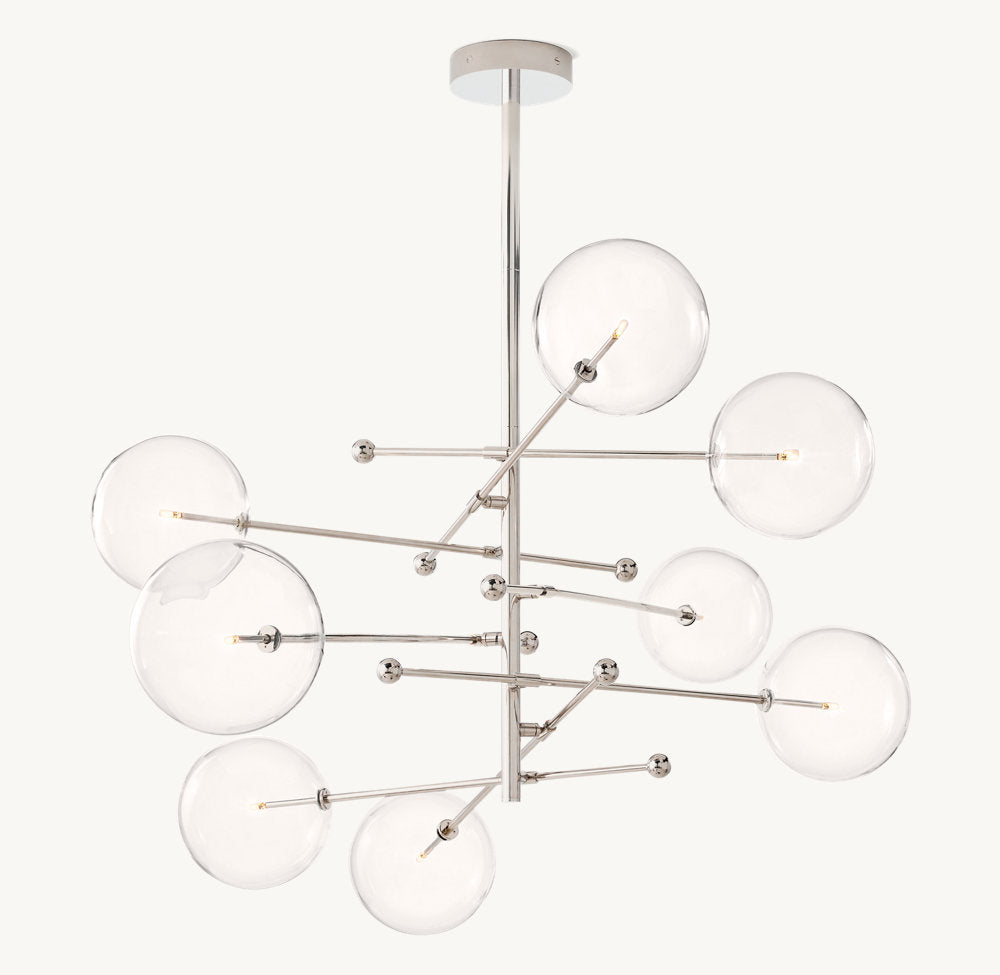 Glass Orb Cluster Mobile Eight-Light Chandelier 79"