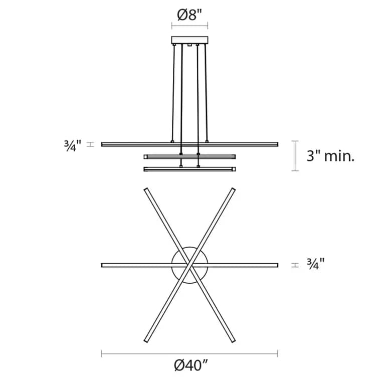Stix 40" Wide 3 Arm LED Chandelier
