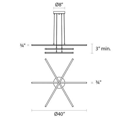 Stix 40" Wide 3 Arm LED Chandelier