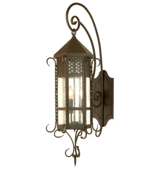 12" Wide 3 Light Lantern Wall Sconce with Seedy Glass Shade