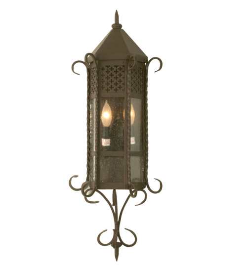 11" Wide 2 Light Lantern Wall Sconce with Seedy Glass Shade