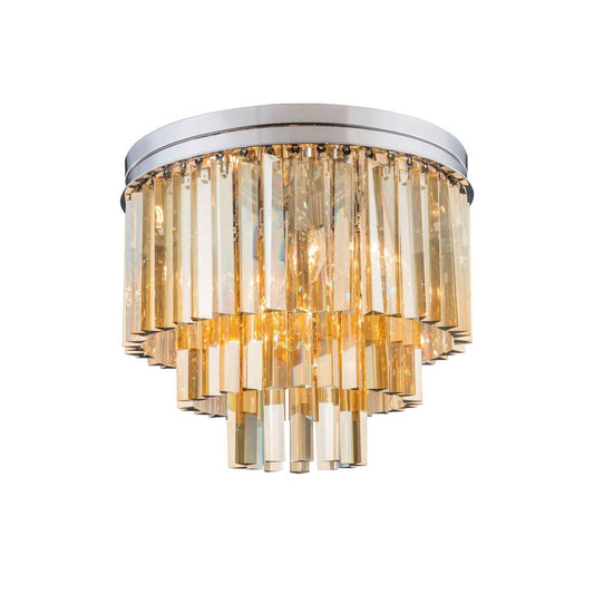 Sydney Polished Nickel Nine-Light Flushmount with Royal Cut Golden Teak Crystals