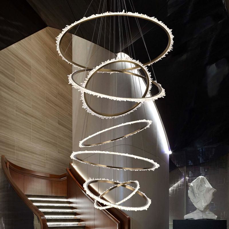 Rocast Crystal Multi Rings Chandelier For Staircase
