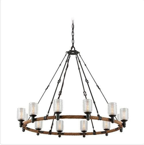 Bronze and Antique Manila Rope 12-Light Chandelier