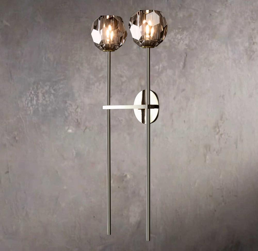 Crystal Sphere Smoked Glass Grande Double Wall Sconce