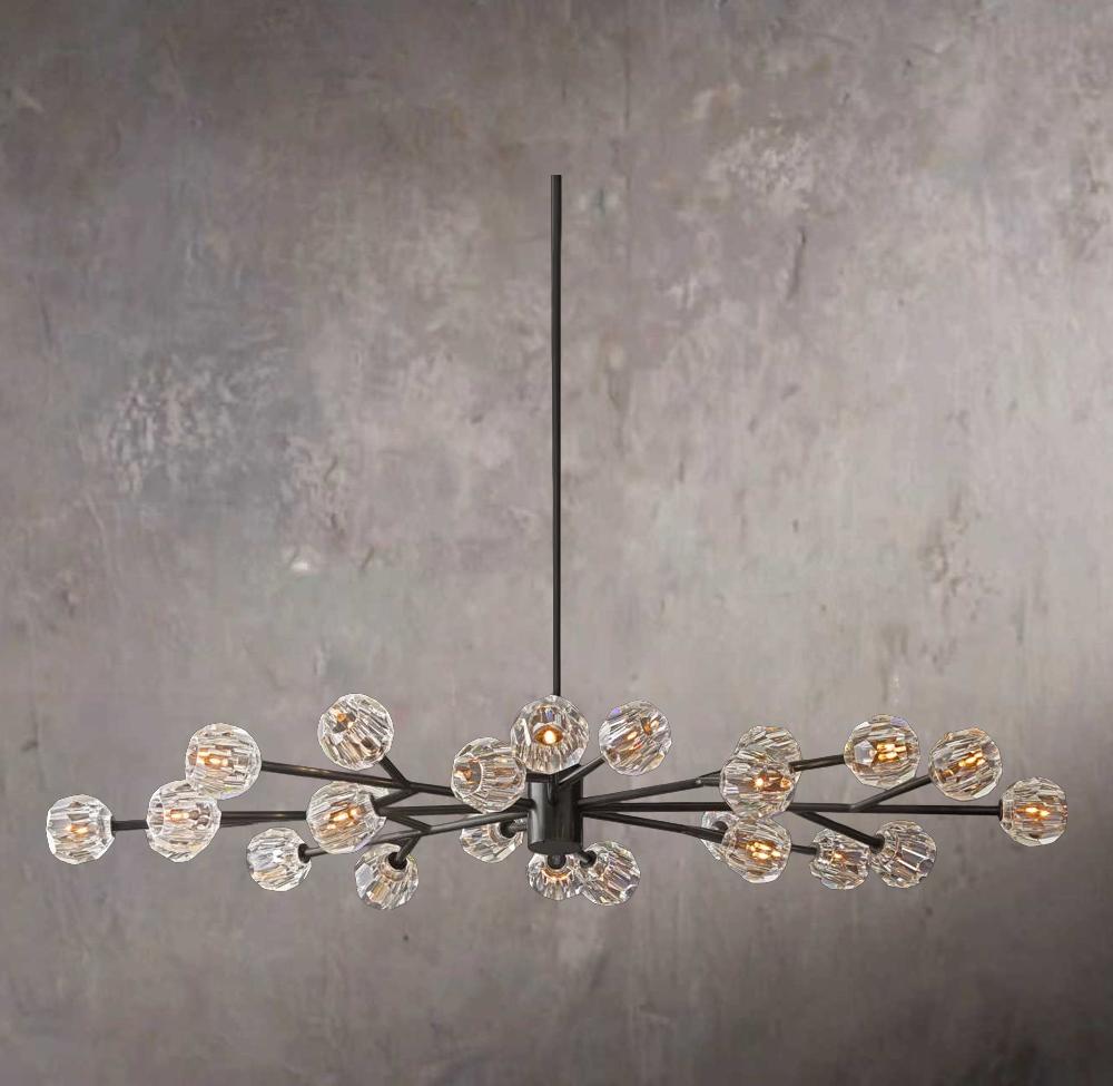 Crystal Sphere Transparent Glass Oval Chandelier 72"