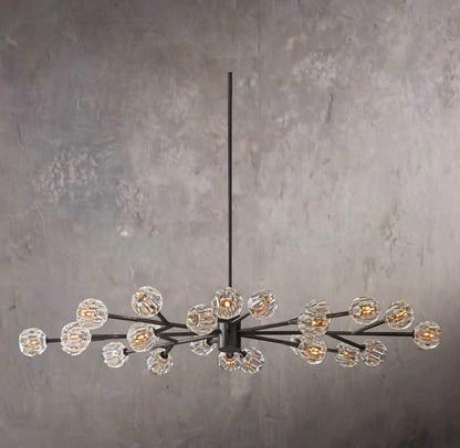 Crystal Sphere Transparent Glass Oval Chandelier 72"
