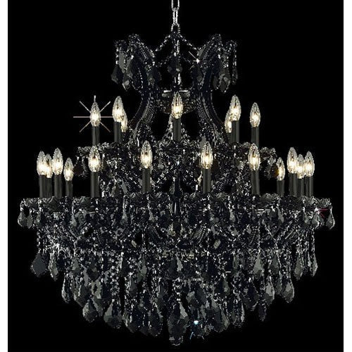 Black Twenty-Four Light Chandelier with Jet/Black Royal Cut Crystals