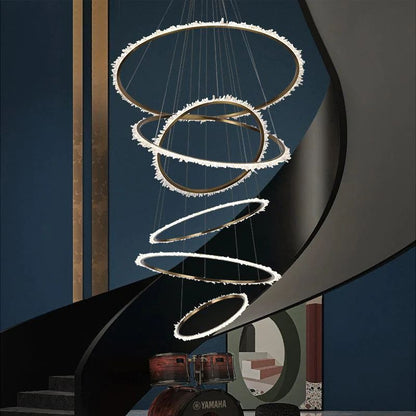 Rocast Crystal Multi Rings Chandelier For Staircase