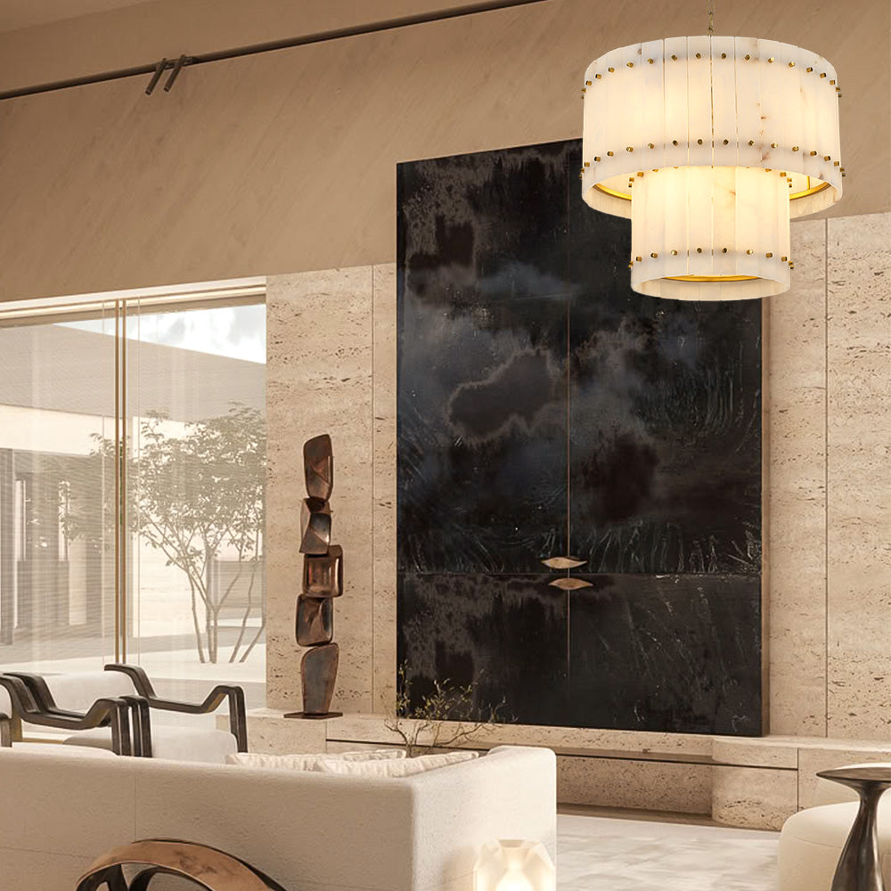 Aurelix Alabaster Round 2-Tiered Chandelier