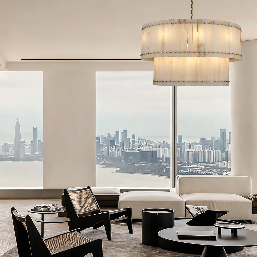 Aurelix Alabaster Round 2-Tiered Chandelier