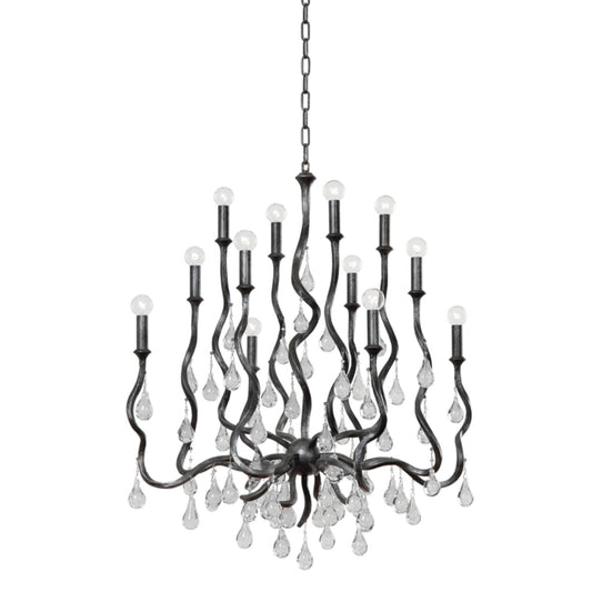 Aveline 12-Light Chandelier in Blackened Silver Leaf 33.25L x 33.25W x 38H
