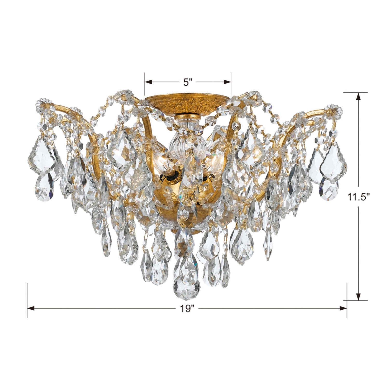 Filmore 19'' Swarovski Strass Crystal Antique Gold Semi Flush Mount Gold 19"W x 11.5"H x 19"D
