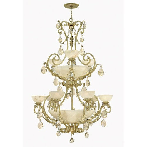 Silver Leaf Nine Light Foyer Pendant with Natural Alabaster