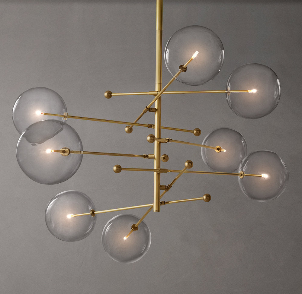 Glass Orb Cluster Mobile Eight-Light Chandelier 79"