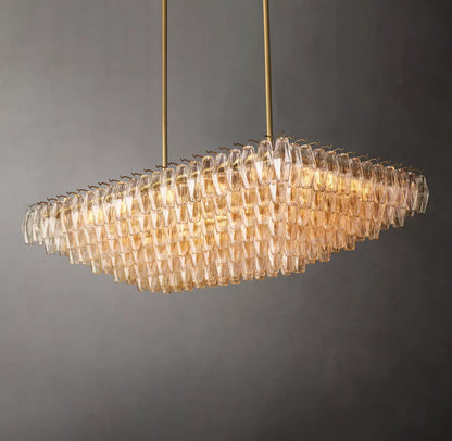 Chiara Clear Glass Tiered Rectangular Chandelier 54"