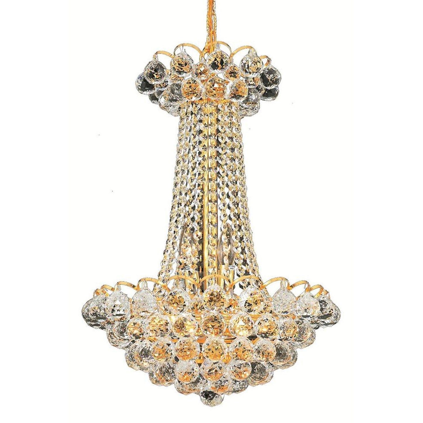 Godiva Gold Nine-Light 16-Inch Chandelier with Elegant Cut Clear Crystal
