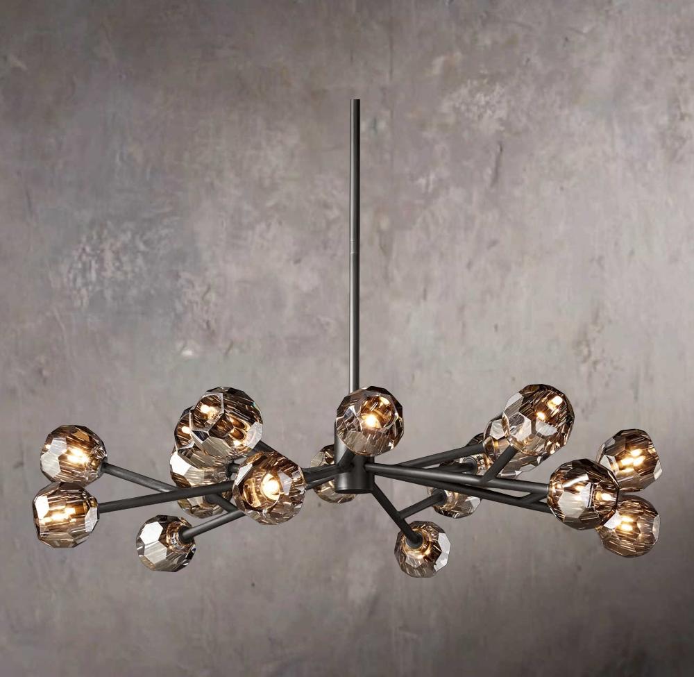 Crystal Globe Smoked Glass Circular Chandelier 48"