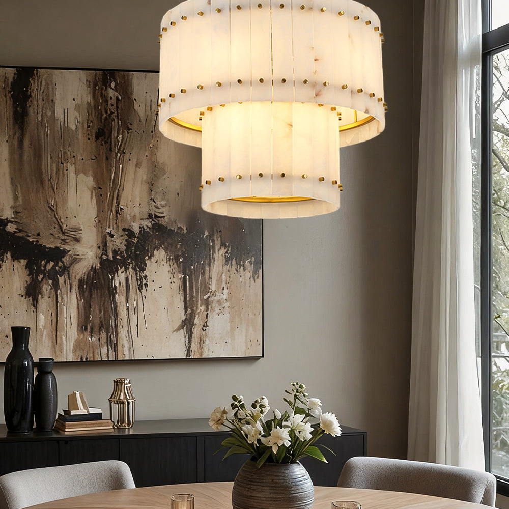 Aurelix Alabaster Round 2-Tiered Chandelier