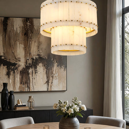 Aurelix Alabaster Round 2-Tiered Chandelier