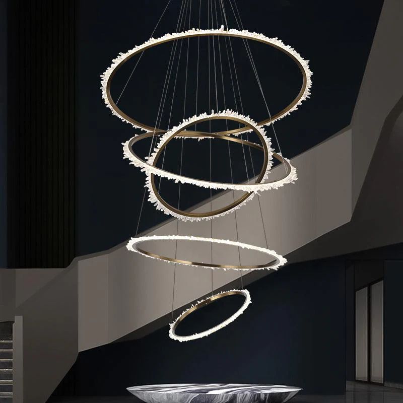 Rocast Crystal Multi Rings Chandelier For Staircase