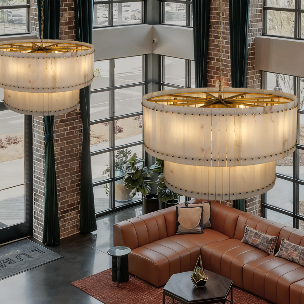 Aurelix Alabaster Round 2-Tiered Chandelier