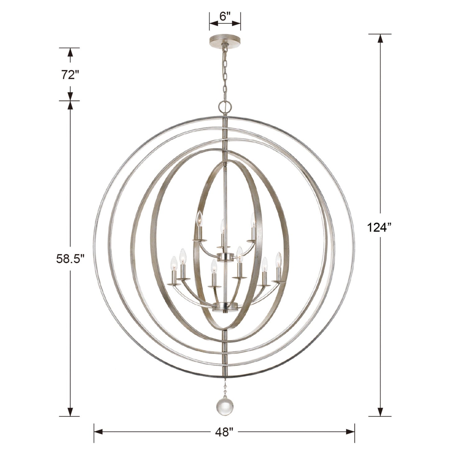Luna 48'' Antique Silver Chandelier Silver 48"W x 58.5"H x 48"D