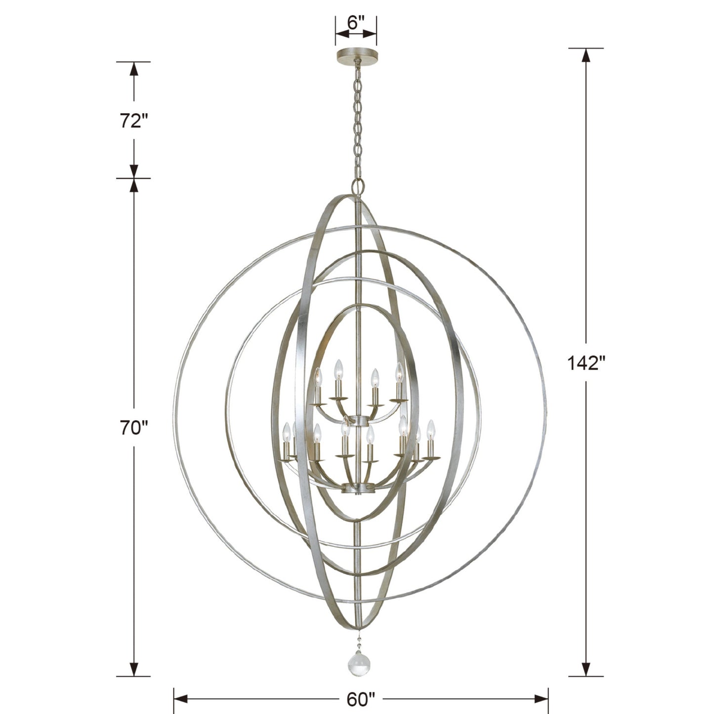 Luna 60'' Antique Silver Chandelier Silver 60"W x 70"H x 60"D