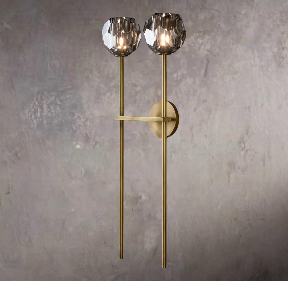 Crystal Sphere Smoked Glass Grande Double Wall Sconce