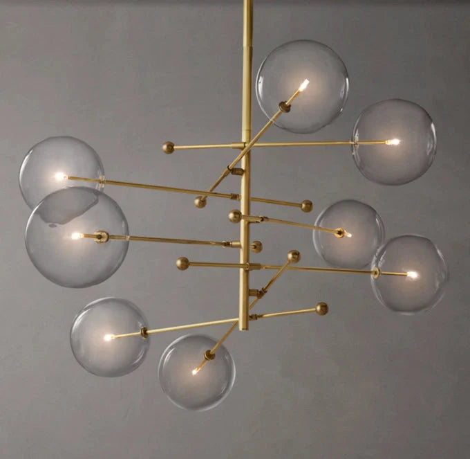 Glass Orb Cluster Mobile Eight-Light Chandelier 79"