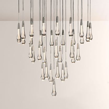 Raindrop Glass Round Solitaire Chandelier