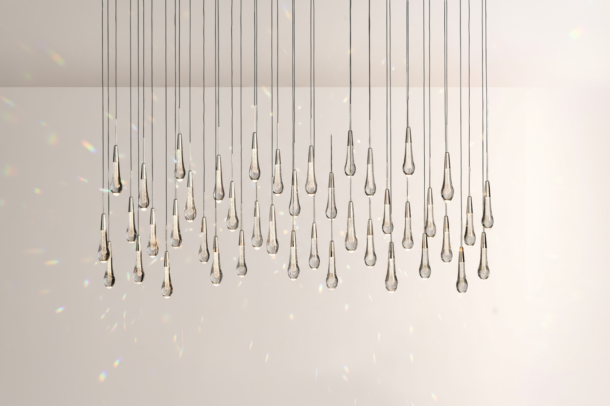 Raindrop Glass Solitaire Linear Chandelier