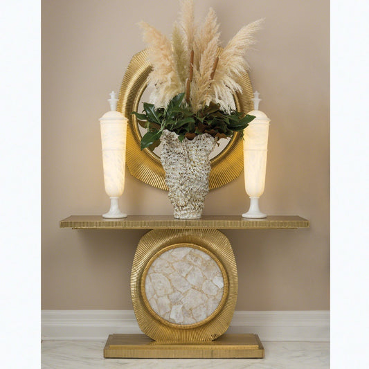 Global Views Brass Opera Fluted Quartz Insert Console