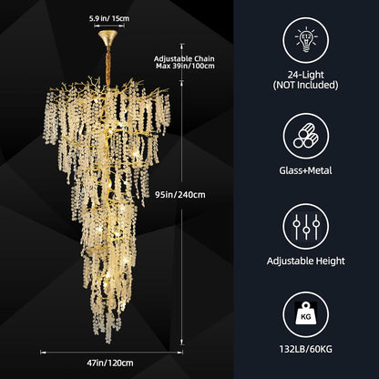 Modern Coin Type Modern Crystal Tree Branch Staircase Chandelier 95"