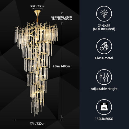 Modern Ice Strip Crystal Tree Branch Staircase Chandelier 95"