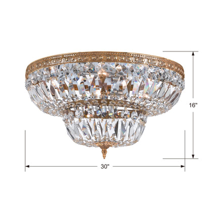 Waltham 30'' Clear Hand Cut Olde Brass Flush Mount Gold 30"W x 16"H x 30"D