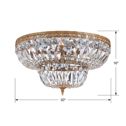 Waltham 30'' Clear Hand Cut Olde Brass Flush Mount Gold 30"W x 16"H x 30"D