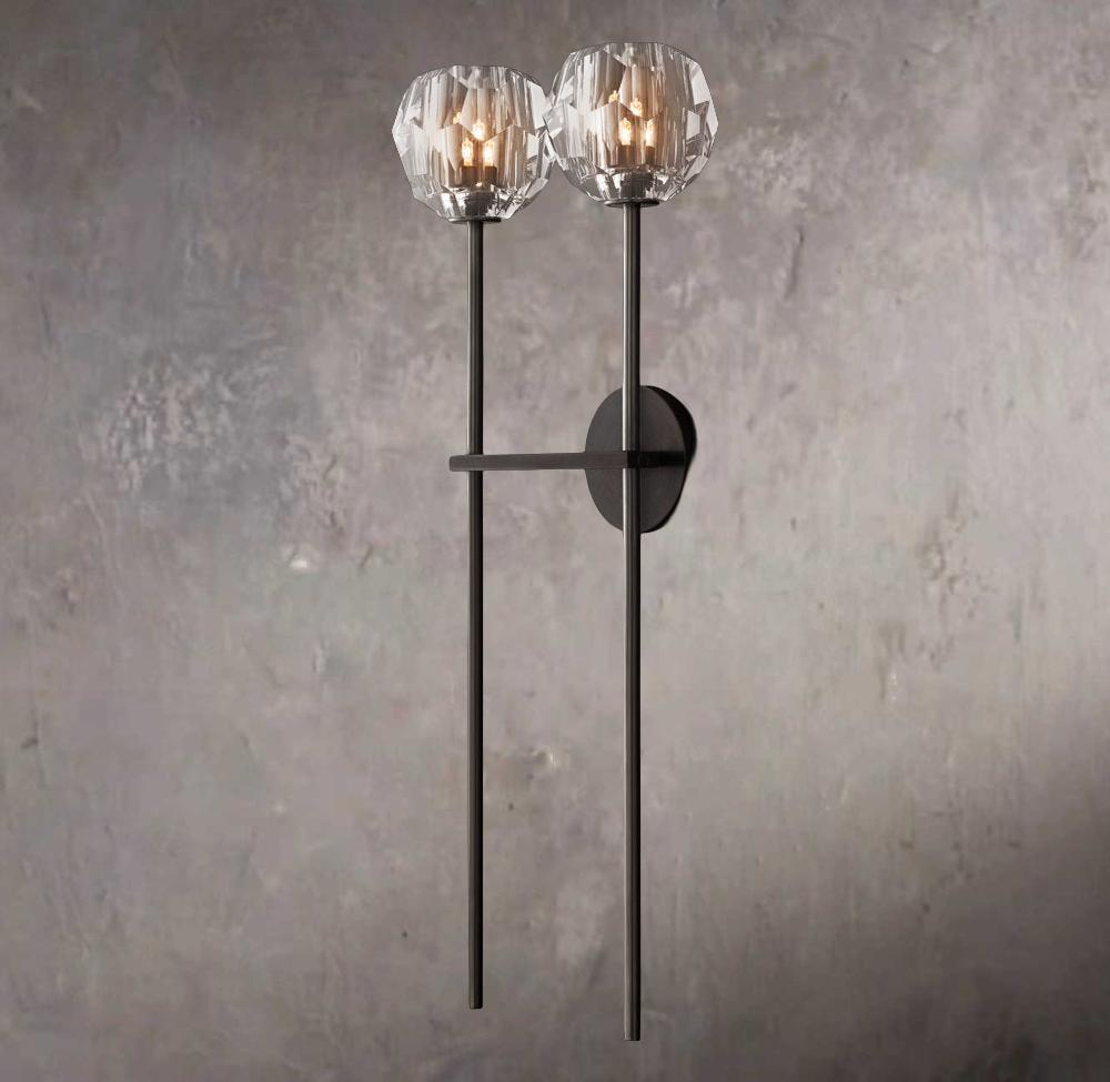 Crystal Sphere Clear Glass Grand Double Wall Sconce