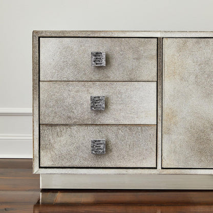 Global Views Metro Long Gray Hair on Hide Cabinet