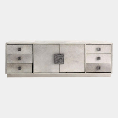 Global Views Metro Long Gray Hair on Hide Cabinet
