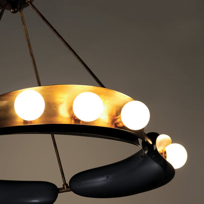 Hopper 9-Light Chandelier in Vintage Brass/Black Brass 32L x 32W x 25H