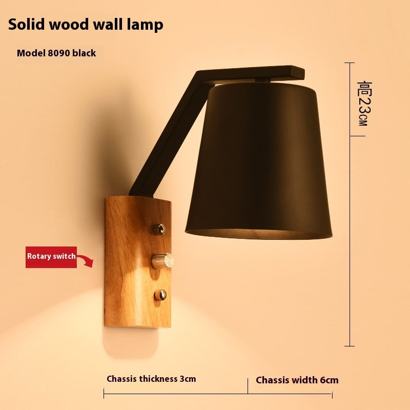 Solid Wood & Glass Wall Lamp – Bedroom Bedside or Bar Aisle Light