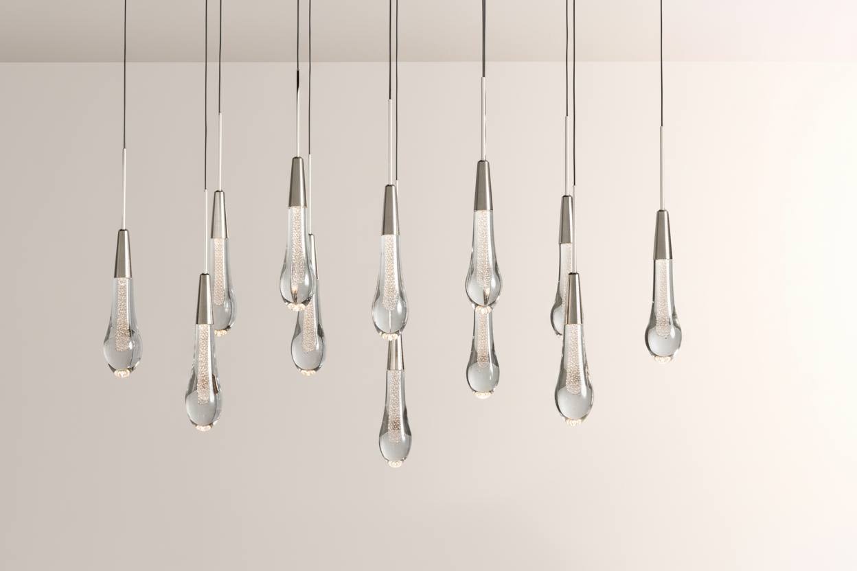 Raindrop Glass Solitaire Linear Chandelier
