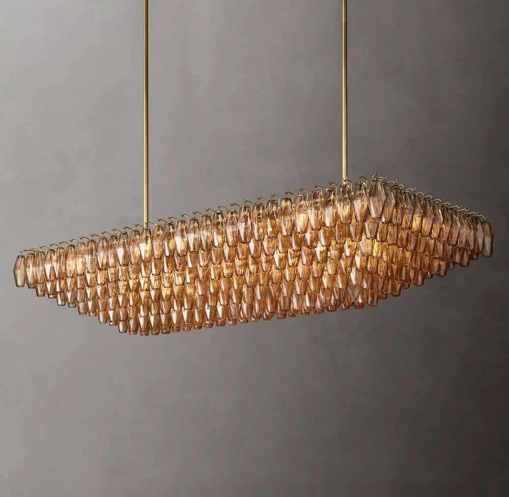 Chiara Tiered Rectangular Pendant Light with Smoke Glass 74"