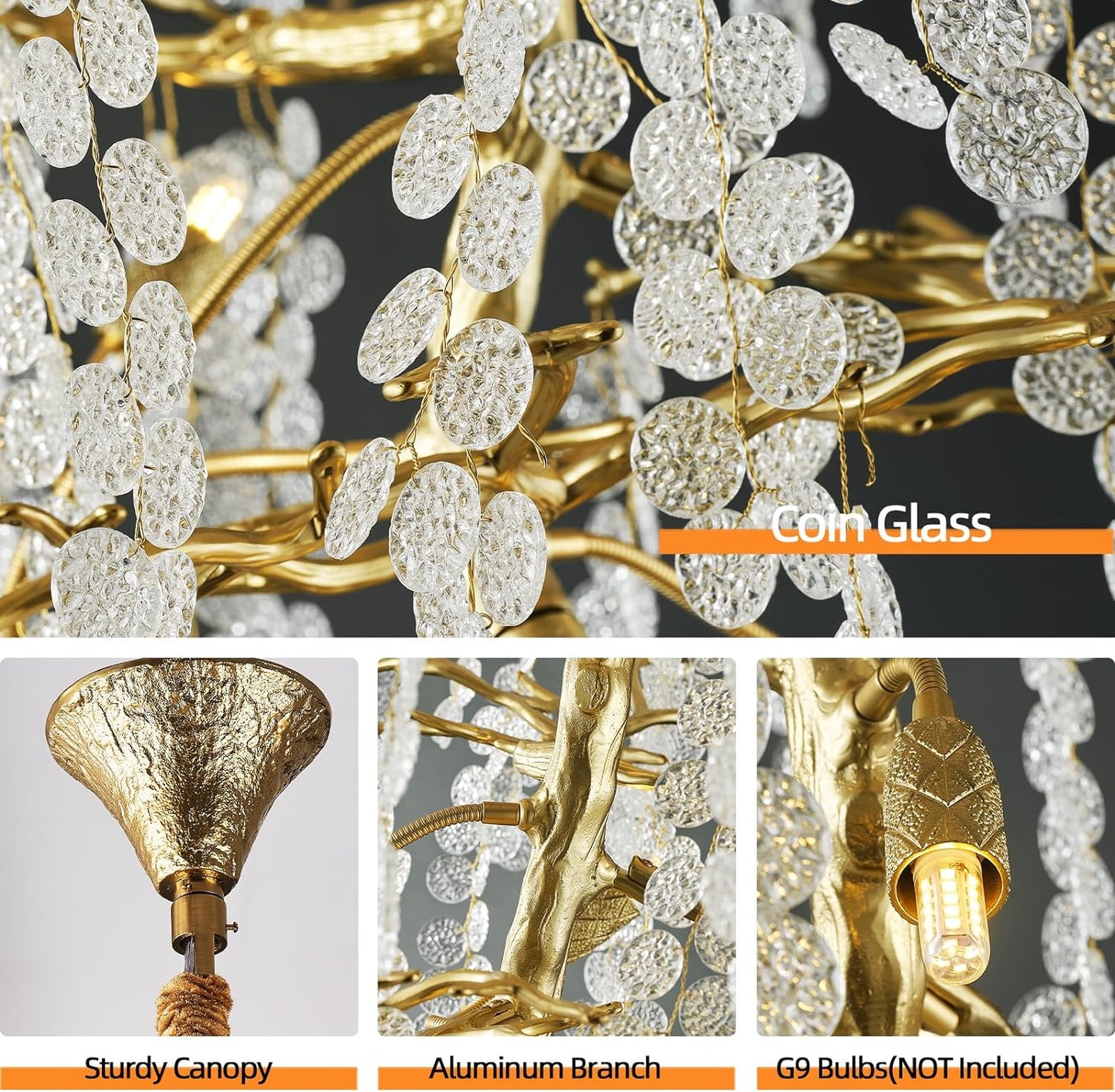 Modern Coin Type Modern Crystal Tree Branch Staircase Chandelier 95"