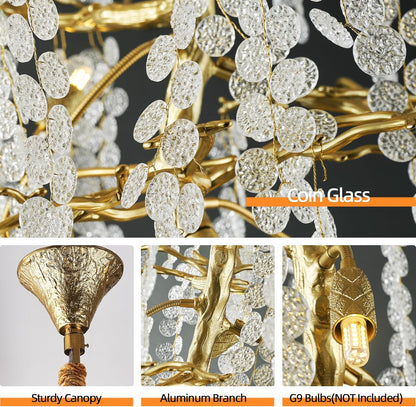 Modern Coin Type Modern Crystal Tree Branch Staircase Chandelier 95"
