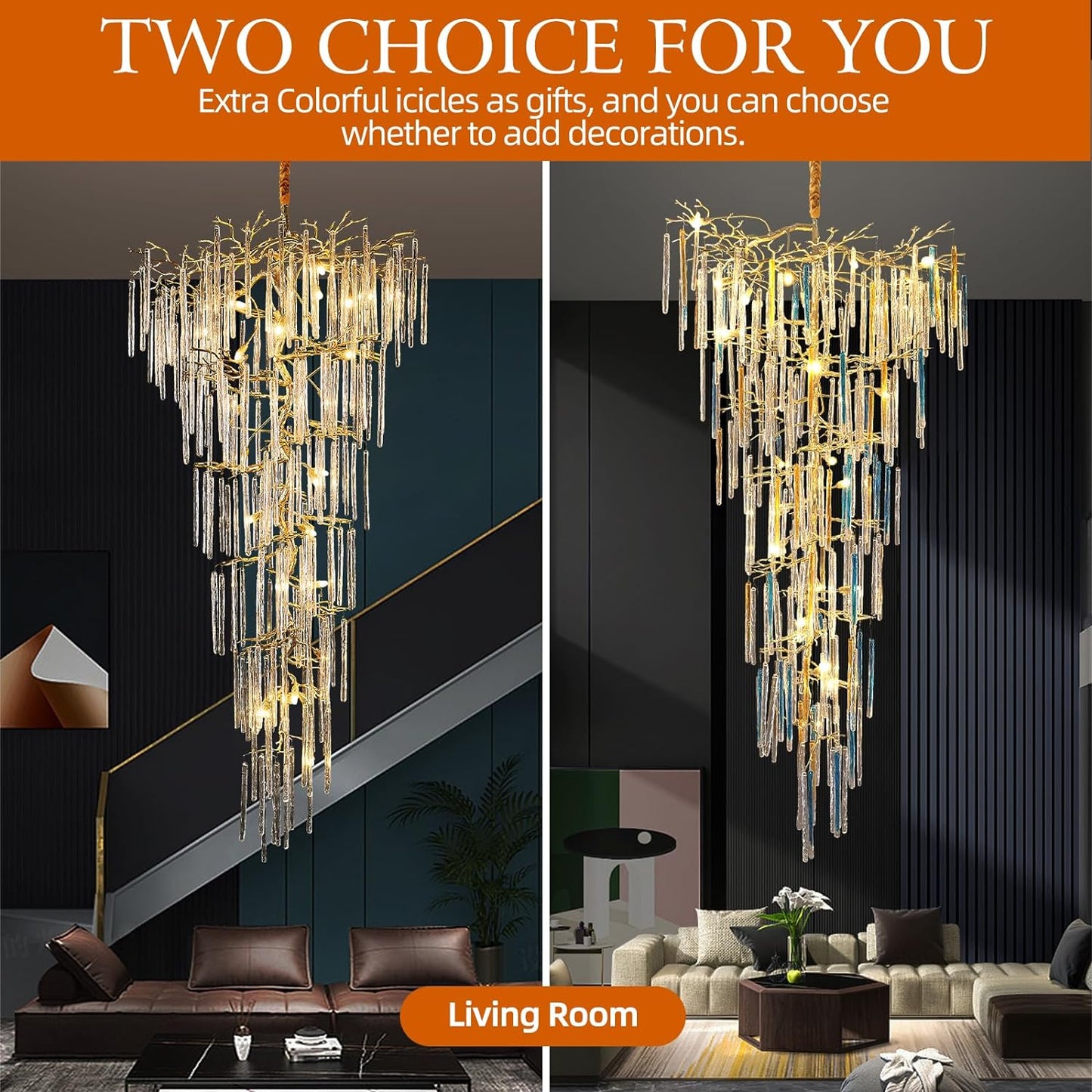 Modern Ice Strip Crystal Tree Branch Staircase Chandelier 95"